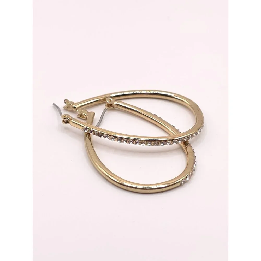 Chill Gold Tone Rhinestone Hoop Earrings Oval Shaped: Glow for the Win - Picture 2 of 6